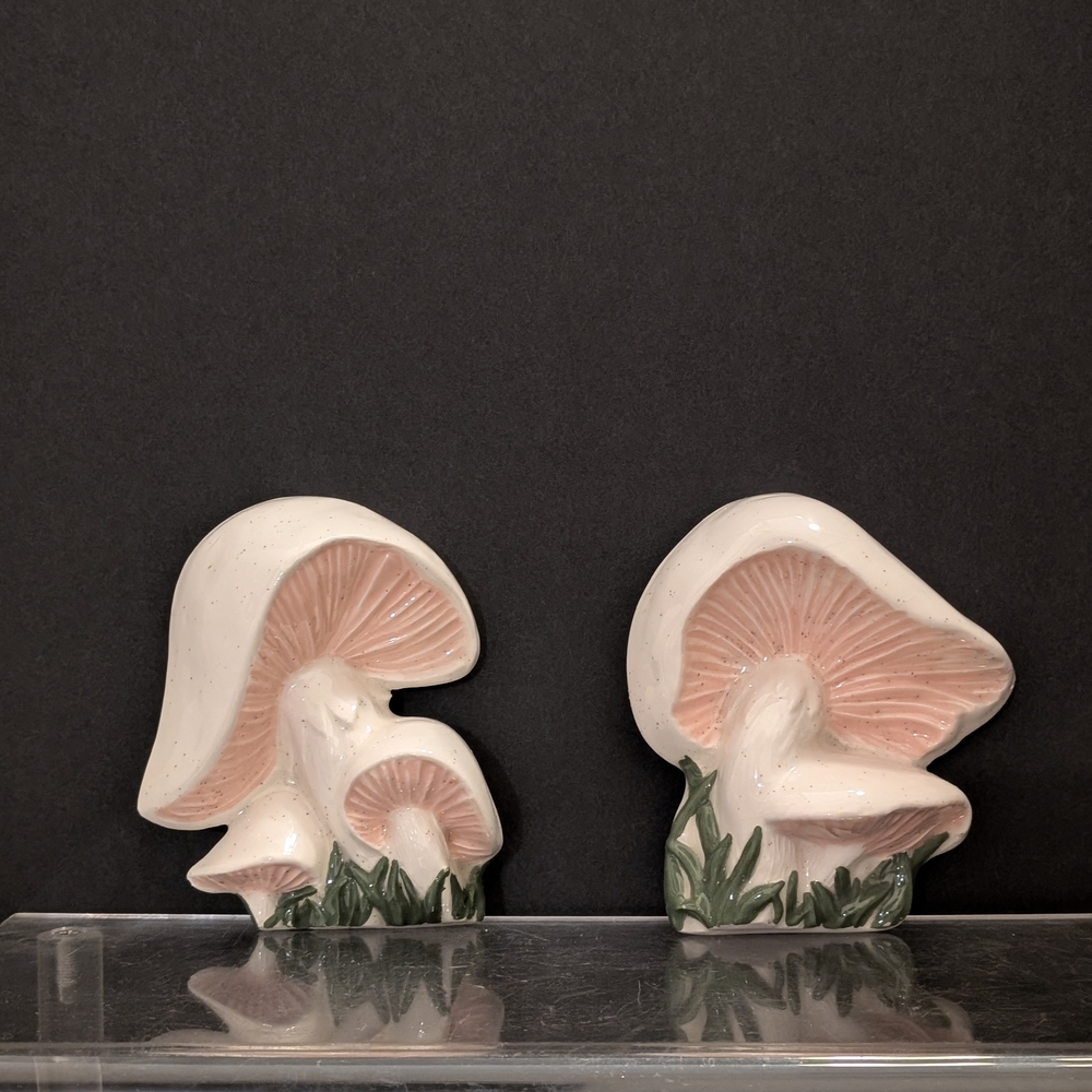 Vintage Duncan Ceramics Mushrooms Wall Hanging Decor Handpainted Set of 2